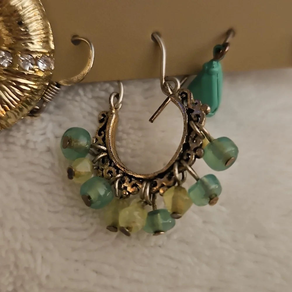 Vintage Six Single Lime Green Dangle Hoop Seashell Earring Collection